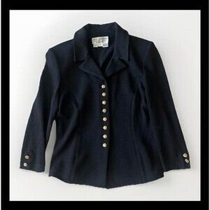 ST. JOHN Collection Jacket, Sz 4,  Black Santana Knit, Gold Buttons, 3/4 Sleeve